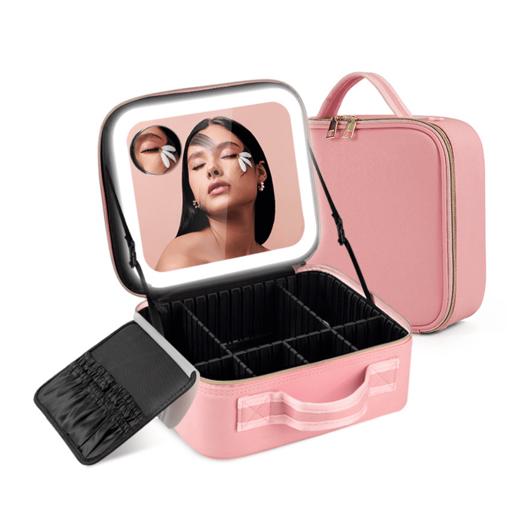Genérico - Cosmetiquero Organizador De Maquillaje Con Luz Led Rosado
