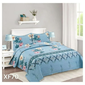 Genérico - Cubrecama Quilt Verano King - Celeste Floral Xf70