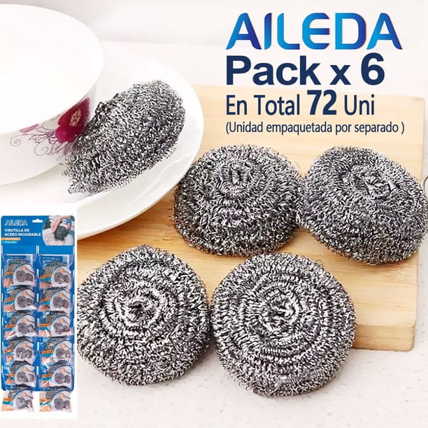 Aileda Esponja Acero 15 Grs X 12 Unidades Virutilla Esponja De Acero Para Olla Y Cocina (En total 72 Unidades)