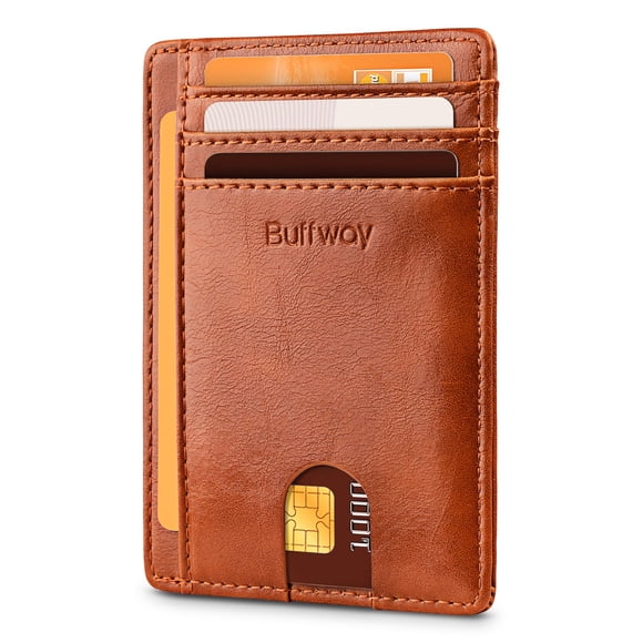 Cartera Buffway Alaska Marrón Slim de Cuero con Bloqueo RFID