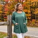 thumbnail image 3 of Agnes Orinda Blusa de Túnica para Mujer de Talla Grande para Escuela o Universidad, Cuello Redondo, Manga Larga, Plisada, Decoración de Botones Henley, con Bolsillos 1X Verde Oscuro, 3 of 8