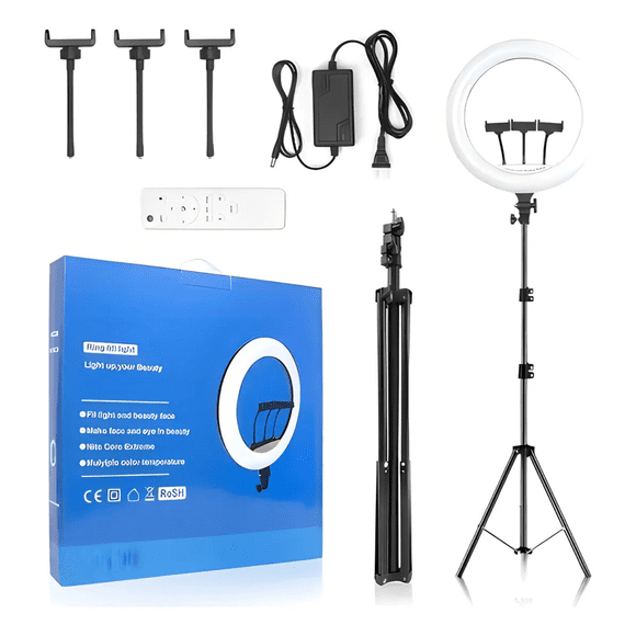 Aro Luz Led Profesional 56cm + Trípode 2.1m + Control Negro Blanco Frío