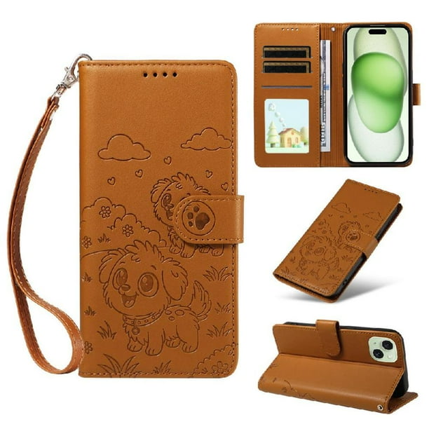 Funda Billetera FOXDOCK Compatible con iPhone 15, Diseño Perrito Tierno, Ranuras para Tarjetas y Soporte Plegable