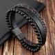 thumbnail image 1 of Men's Natural Frosted Beaded Leather Bracelet - A Stylish Accessory for Any Man, 1 of 4