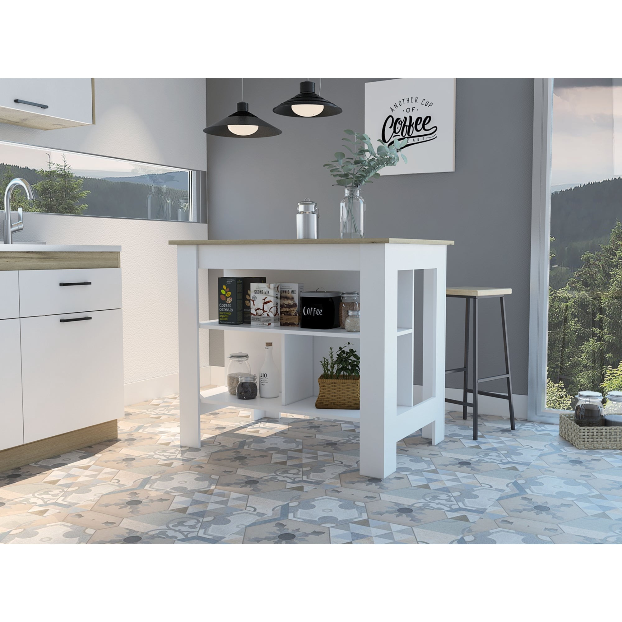 Tuhome - Isla De Cocina Cala 90x103x70 Cm Blanco Y Duna