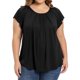 thumbnail image 1 of GRACE & GRANDEUR Blusa de Verano para Mujer Talla Grande Día de San Patricio Dobladillo Curvado Plisado Manga con Volantes Cuello Redondo Elegante Tops Sueltos 2X Negro, 1 of 6