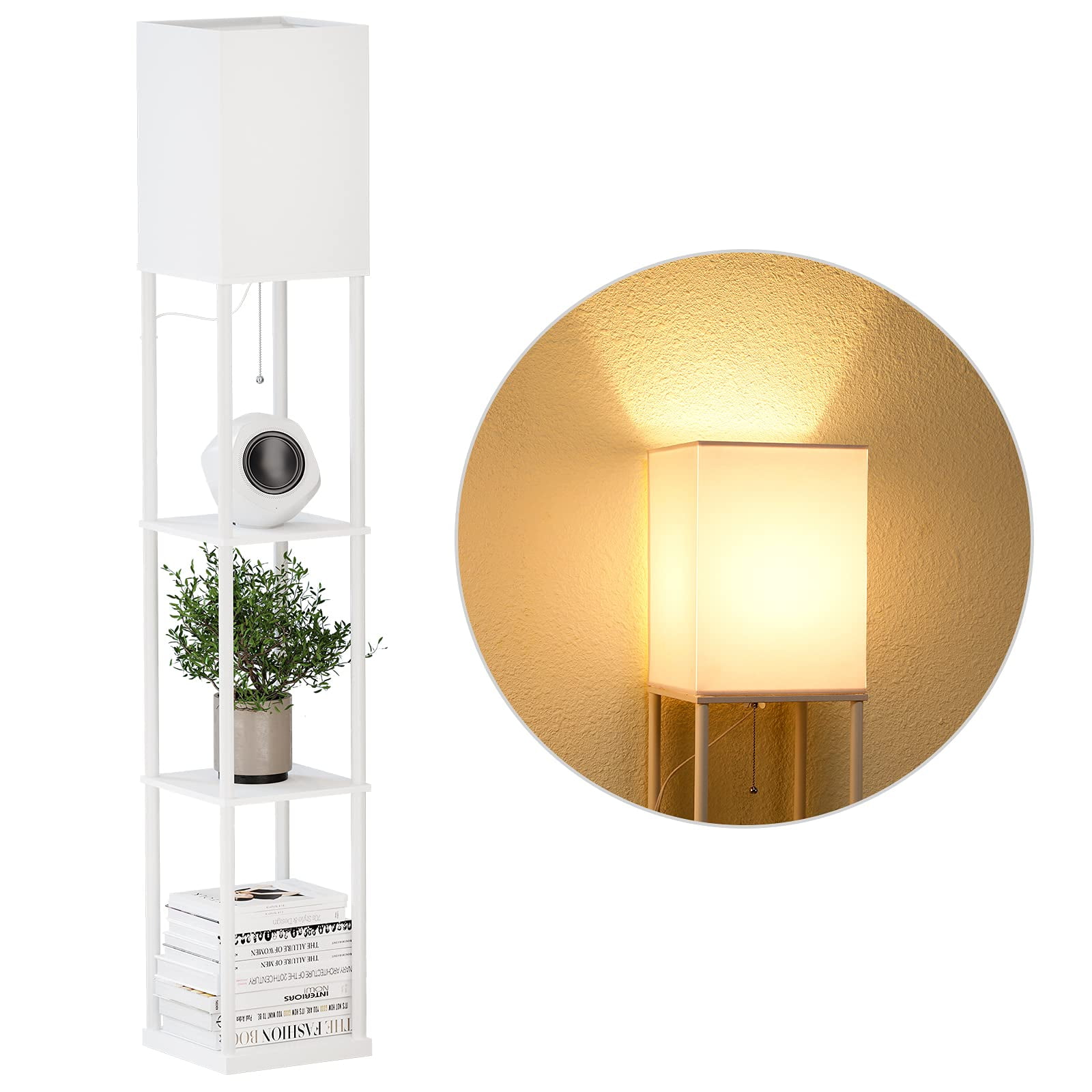 Lámpara De Pie Con Estantes Sunmory Con Led Regulable En 3 Niveles Y Repisas