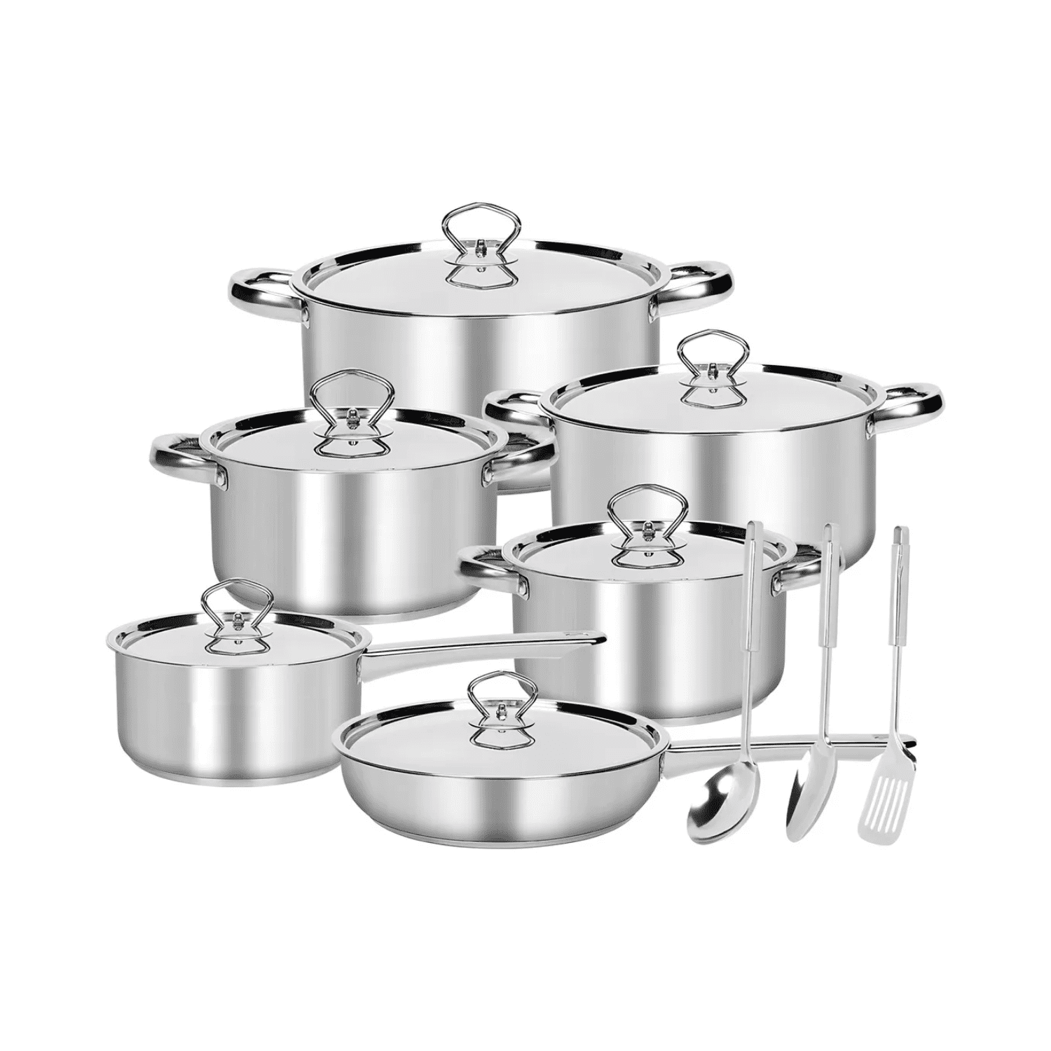 Importclick - Juego Batería 15 Piezas Cocina Acero Inoxidable Plateado