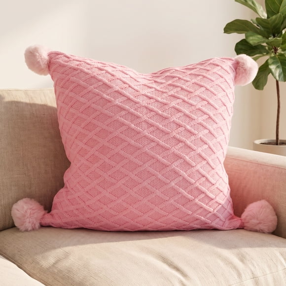 Funda de Cojín de Punto Texturizado REGALWOVEN Lattice Decorativa para Decoración Acogedora del Hogar Rosa 18 x 18 Pulgadas