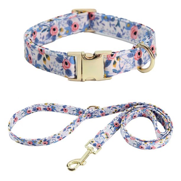 Collar para perro niña, lindo collar floral para perro con lazo desmontable y correa a juego.