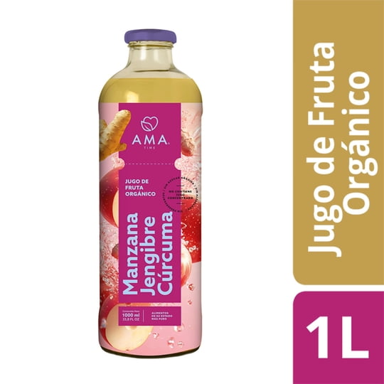 Jugo Refrigerado Manzana Jengibre Cúrcuma Orgánico Botella 1 Ama Time