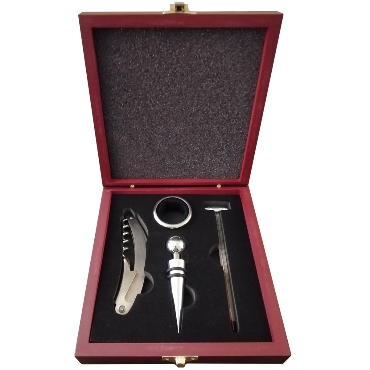 Importclick - Set De Vino 4 Accesorios En Caja De Madera