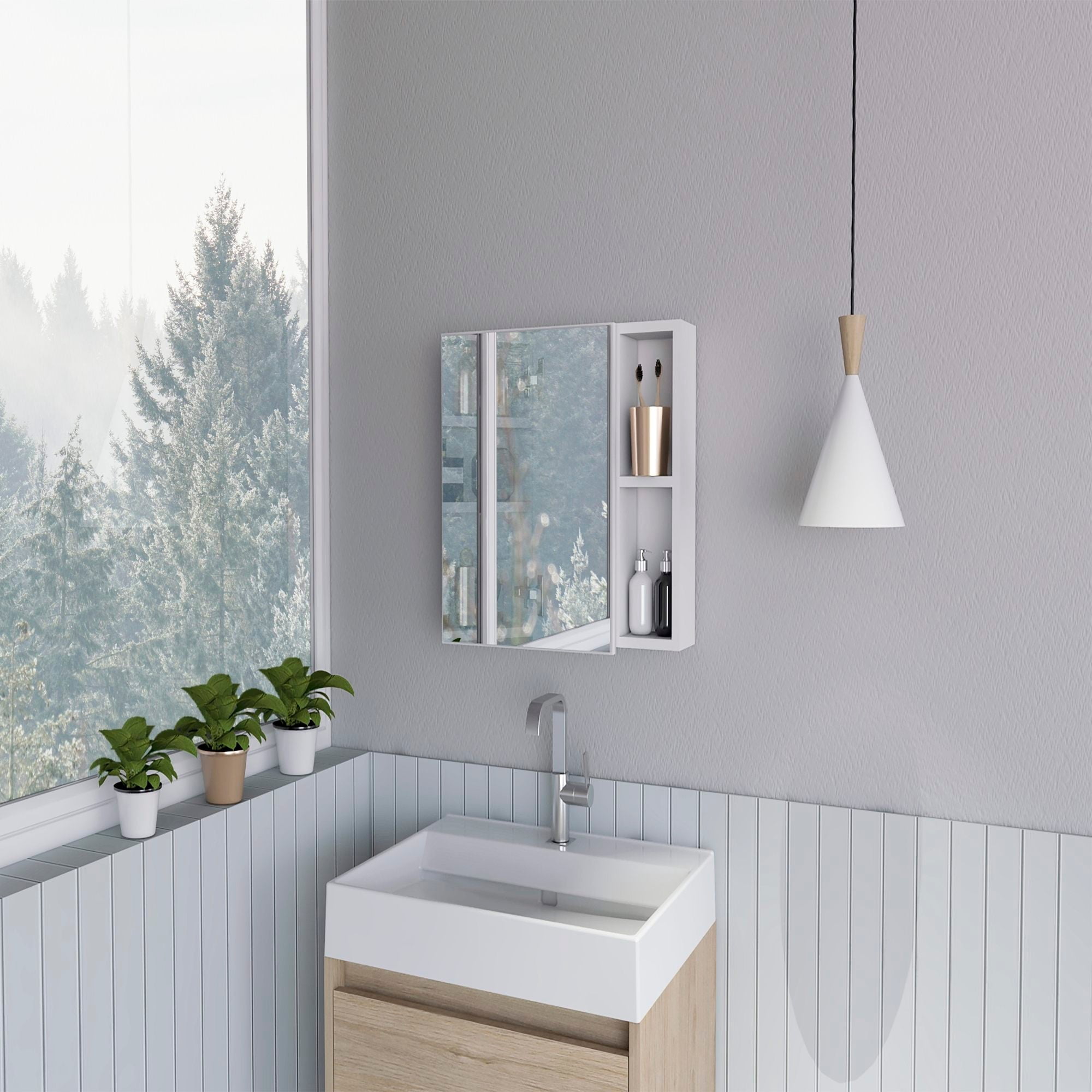 Tuhome - Botiquin Para Baño Omari 47.3x50x12.2 Cm Blanco Con Espejo