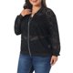 thumbnail image 4 of Chaqueta de Béisbol Ligera con Cremallera y Manga Larga de Encaje Floral Transparente para Mujer de Talla Grande de Agnes Orinda, 2X Negro, 4 of 6