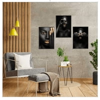 Genérico - Cuadros Decorativos Mujer Africana Negra Pack X 3 Uds. 35X50 Cm C/U