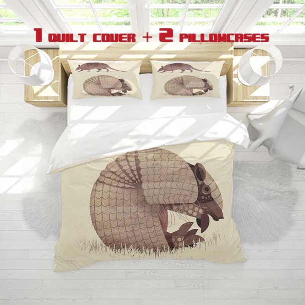 3pcs Cartoon Armadillo Print Bedding Set Soft Duvet Cover and 2 Pillowcases for All Seasons Ideal Choice for Home & Guest Room Decorations