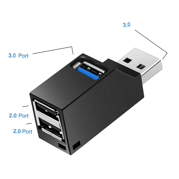 Concentrador USB 3.0 de 3 puertos (2 USB 2.0 + USB 3.0), concentrador de datos para PC y otros dispositivos compatibles con USB 3.0