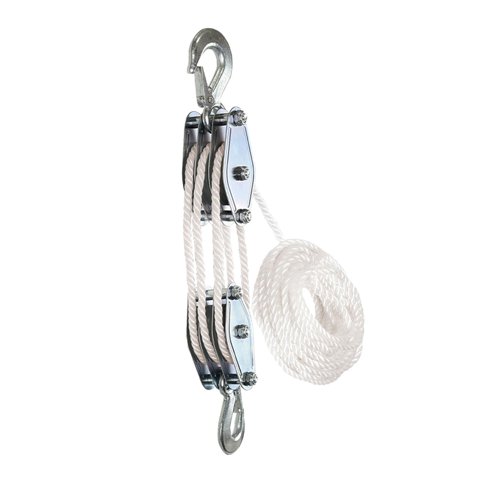 Magideal - Polipasto De Cuerda Polipasto De Cuerda Polea Ganadería, Garaje, Almacén 3 Ruedas 15M Blanco