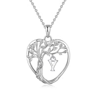 Collar Heshpaws 925 Sterling Silver Eternal Tree Of Life Con Inicial