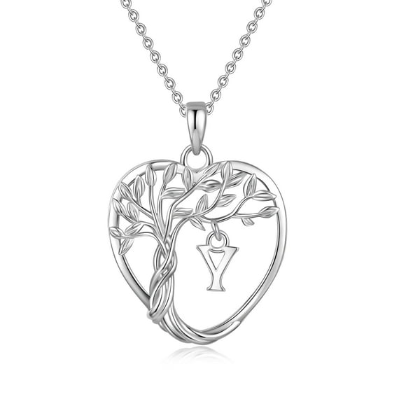 Collar HESHPAWS 925 Sterling Silver Eternal Tree of Life con Inicial