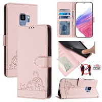 Funda Tipo Cartera Foxdock Para Samsung Galaxy S9 Con Soporte, Ranuras, Rfid, Diseño De Gato