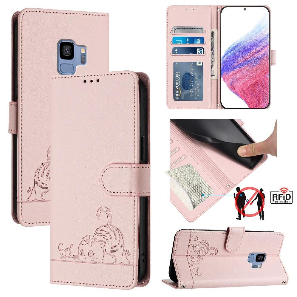 Funda Tipo Cartera Foxdock Para Samsung Galaxy S9 Con Soporte, Ranuras, Rfid, Diseño De Gato