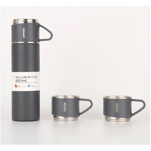 Termo Vaso Térmico Acero Inoxidable - 500ml + 2 Tazas Tapa