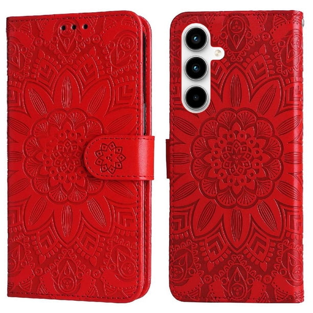 Funda tipo cartera FOXDOCK para Samsung Galaxy A35 , diseño girasol en relieve, cuero PU, cierre magnético, soporte y tarjetero