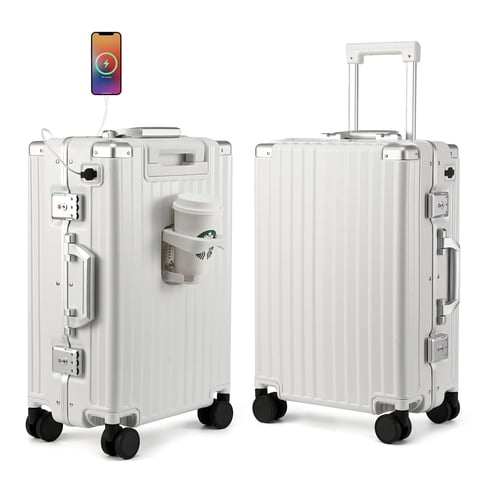 Equipaje Myer Hard Shell Carry On, Aluminio De 20 Pulgadas, Color Blanco Lechoso