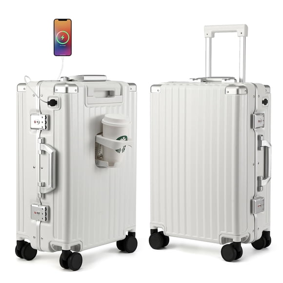Equipaje MYER Hard Shell Carry On, aluminio de 20 pulgadas, color blanco lechoso