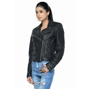 Chaqueta Cuero Cordero Genuino Sharo Classic Leather Puntada Cruzada