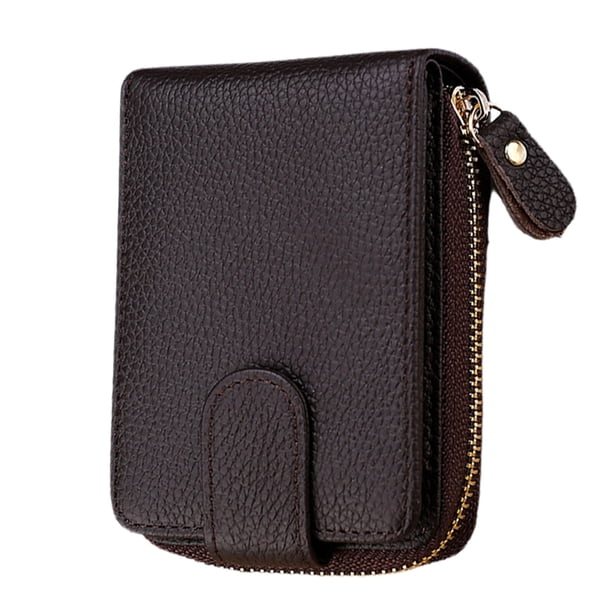 Tarjetero para mujer/hombre, pequeño tarjetero de piel con cremallera y ventana para identificación.