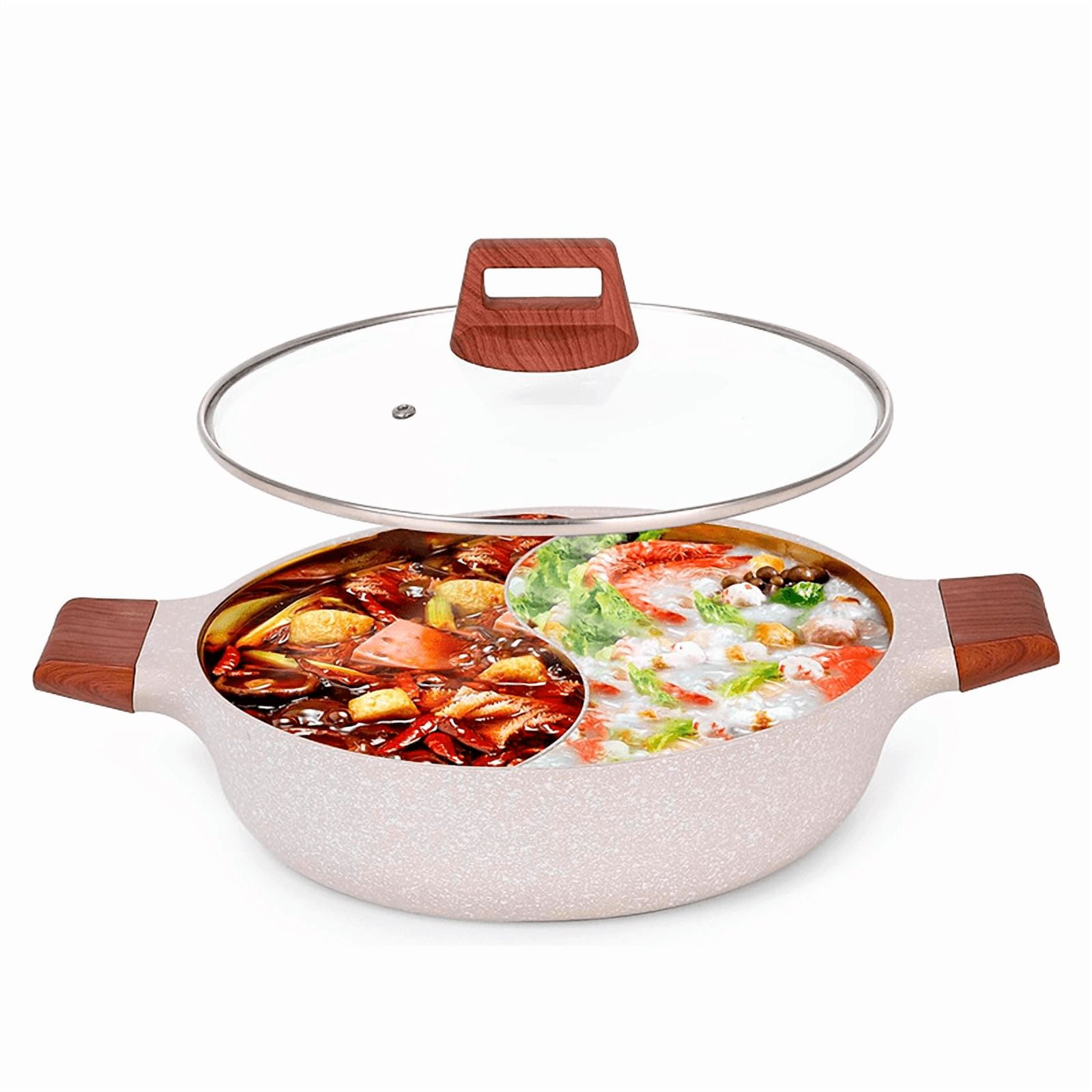 Wakeshome - Olla Antiadherente Con Division Caserola 2 En 1 Sarten 30cm Doble Cara