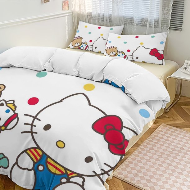Hello Kitty 3-Piece Twin Bed Set - Includes 1 Single Comforter And 2 Pillowcases Bedding - Fade Resistant Microfiber - Hello Kitty