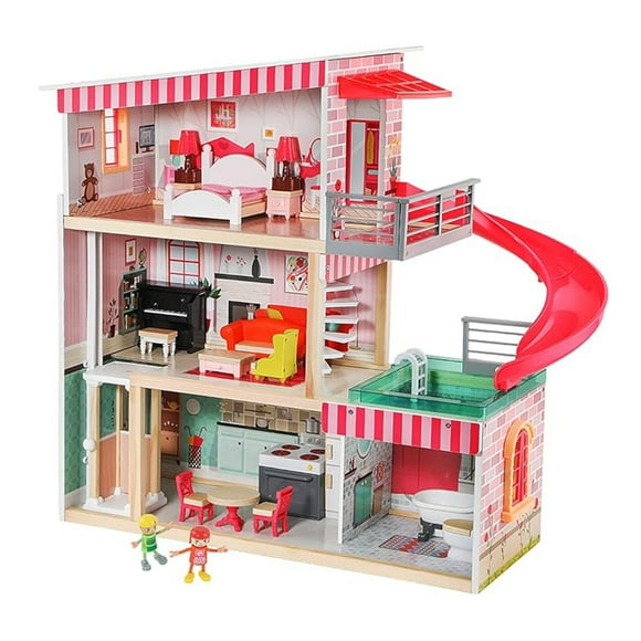 Casa de Muñecas + Muebles Madera Montessori Bella
