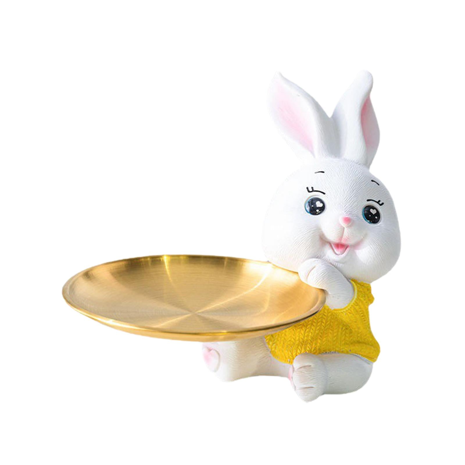 Bothyi - Conejo Bandeja De Almacenamiento Estatua Adorno Escultura Para Sala De Estar Entrada Decoración Rosa 14cmx18cm