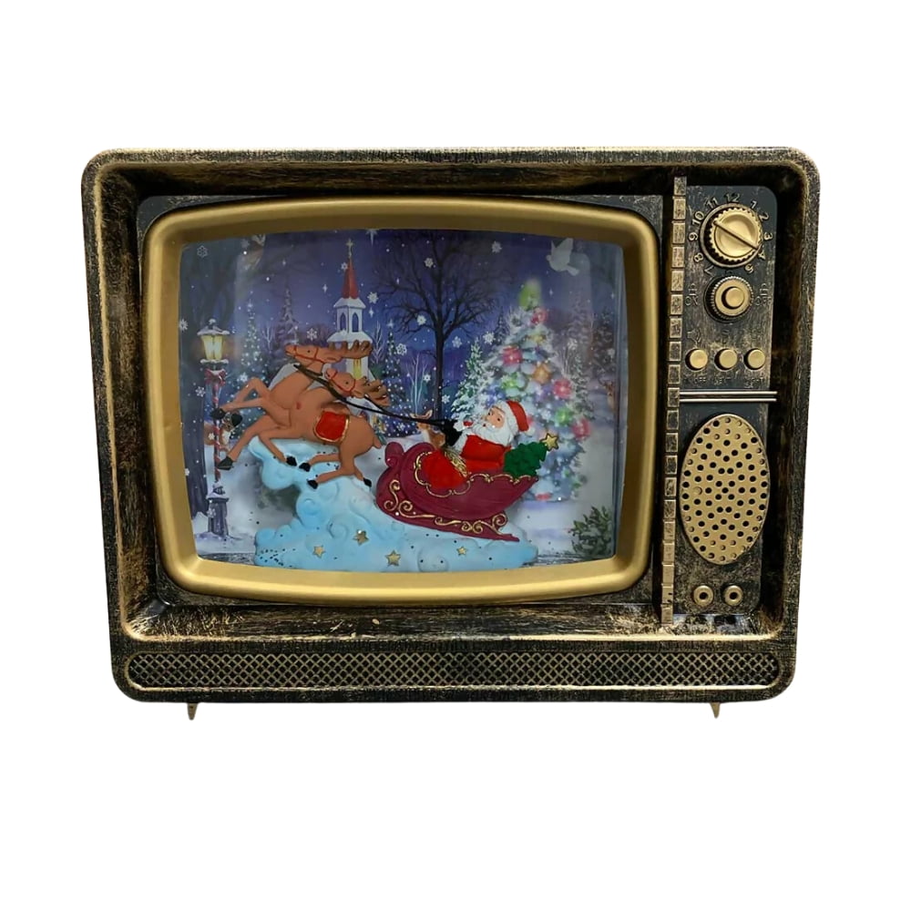 Genérico - Farol De Navidad Diseño Televisor Vintage Con Música Y Luz Decoración Trineo