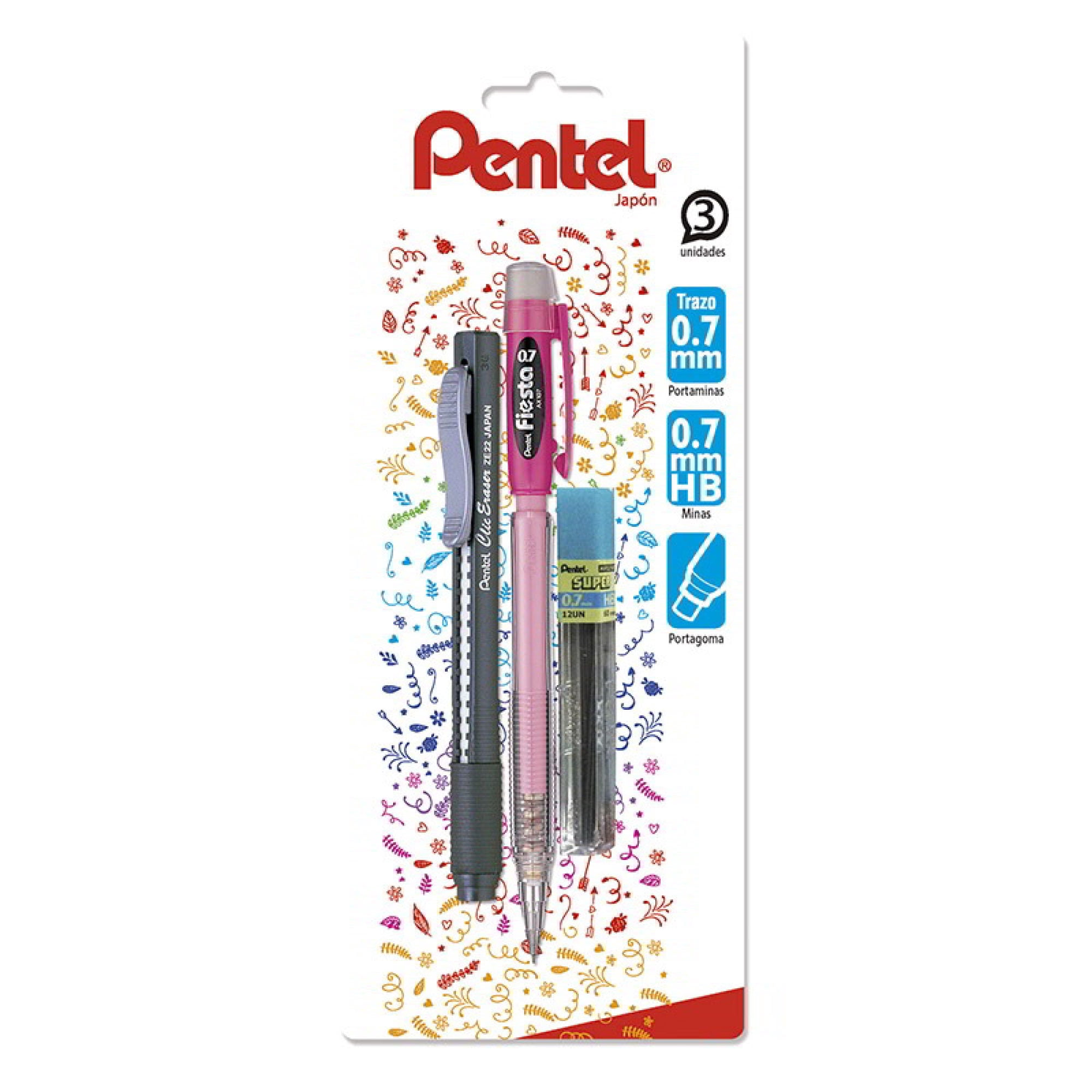 Portaminas 0.7 Mm + Minas 0.7 Mm + Goma, Pack Pentel