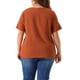 thumbnail image 3 of Agnes Orinda Camiseta de Mujer Talla Grande Manga Corta Cuello Redondo Blusas de Algodón Lino Talla 1X Marrón, 3 of 6