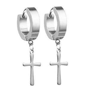Millam - Aros Unisex Argollas Huggies Acero Con Cruz Plateado Par