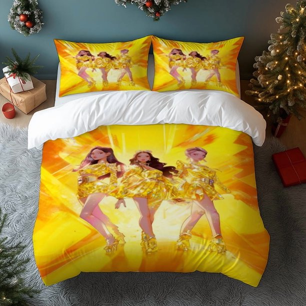 3pcs K-Pop Girl Inspired Futuristic Shimmer Girl Group Themed Print Polyester Bedding Set All-Season Use