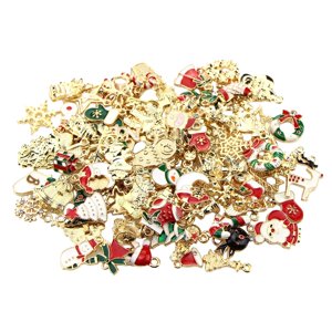 Magideal - 100 Uds. De Dijes Navideños Diy, Fabricación De Joyas Creativas, Colgantes Navideños De Papá Noel, Decoraciones Para Árboles De Navidad Para Collar Y