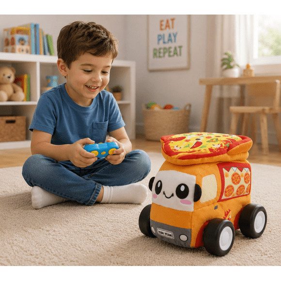Auto Peluche De Felpa Animado Con Sonido Y Control Lavable Pizza