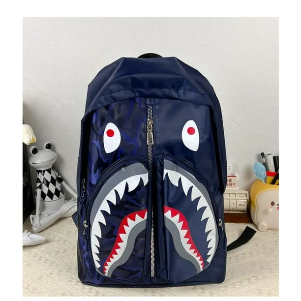 Creative shark print school bag student boys girls funny satchel waterproof daypack unisex schoolbag with shark light backpacks