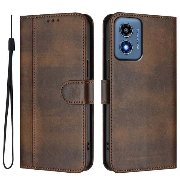 Funda Cartera para Motorola Moto G Play 2024 Protección 360° con Ranuras para Tarjetas y Soporte Marrón