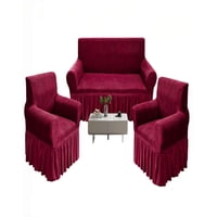 Genérico - Set De Fundas De Sofa 3+1+1 Con Diseño En Forma De Hoja Con Velo 3-1-1 Color Burdeo