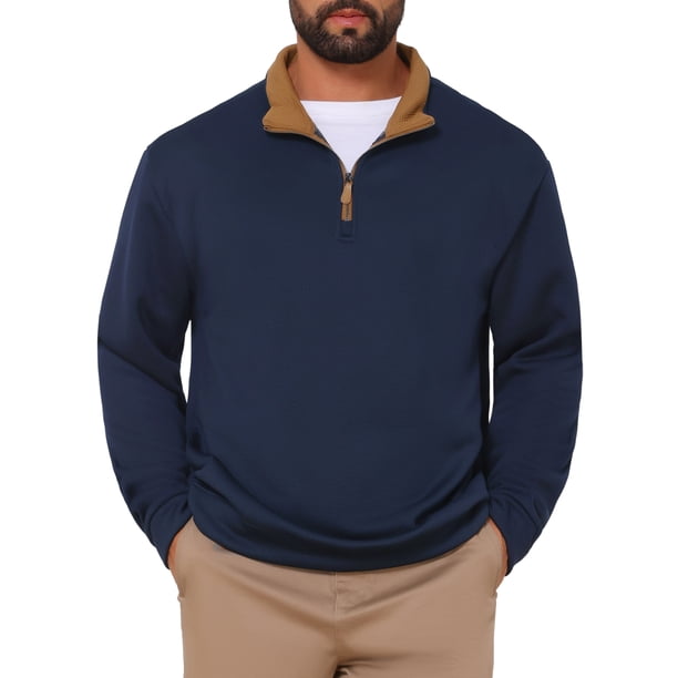 INSPIRE CHIC Suéter de Hombre con Cremallera Cuarto de Cuello Simulado Polo Casual S Azul Marino