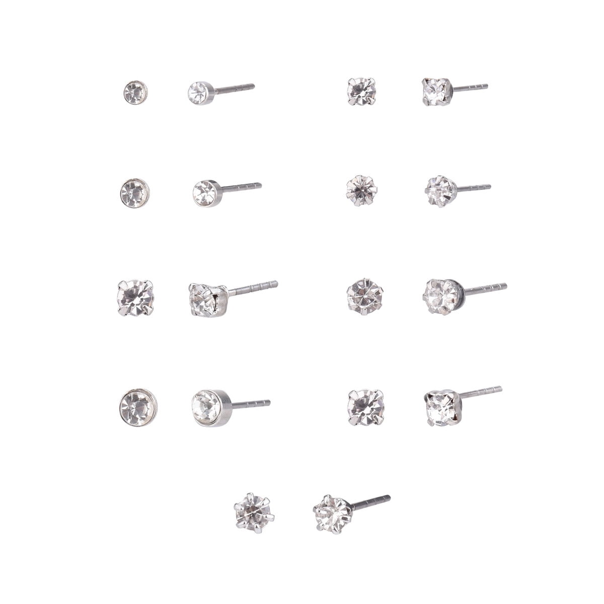 Aros Time And Tru 9 Pares Cristal Plateado Sensibles