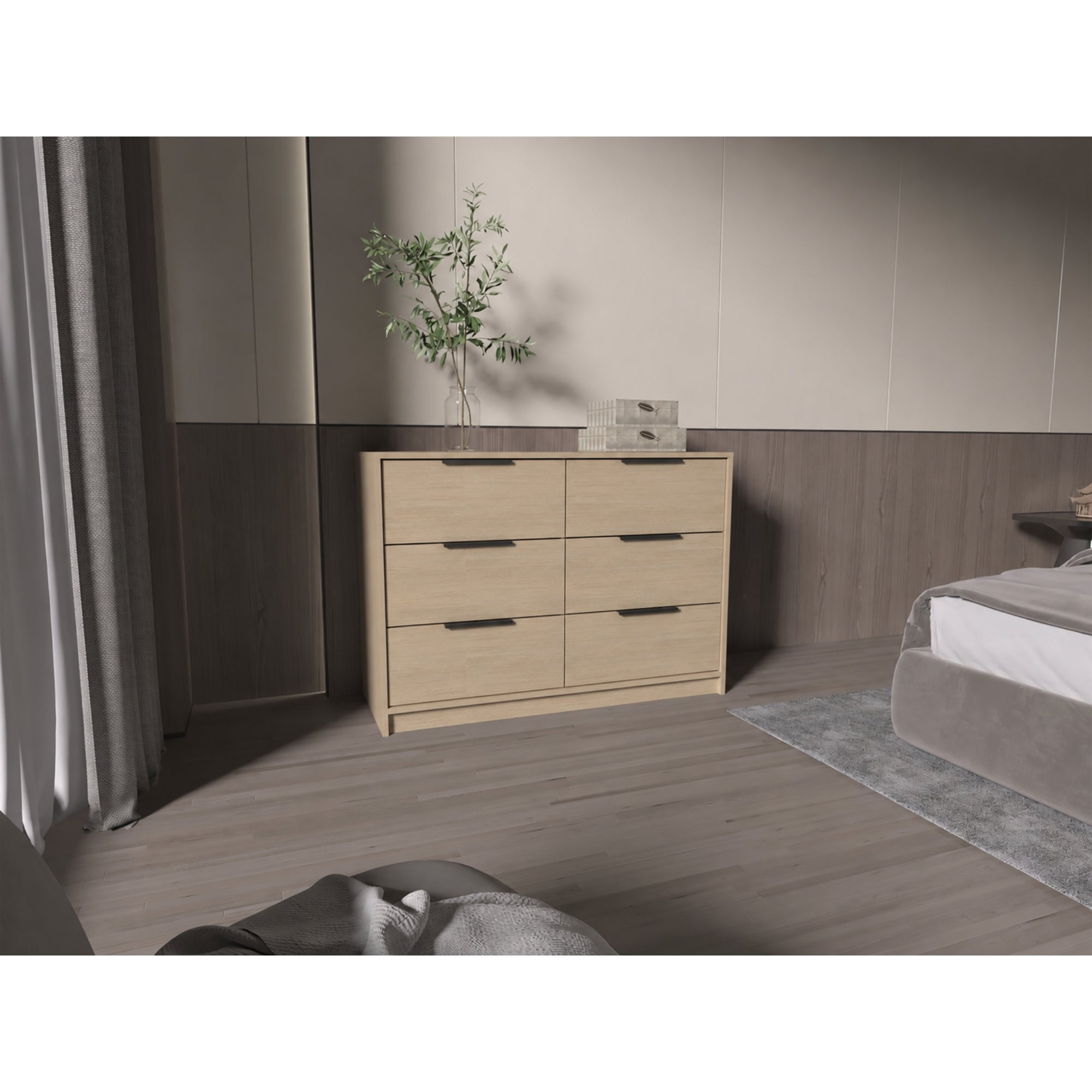 Tuhome - Mueble Cómoda 4 Cajones 2 Puertas Kaia Rovere Y Blanco 77x107x41 Cm
