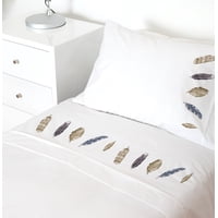 Tuyo Print - Juego De Sábanas 1,5 Pl Plumas Grises